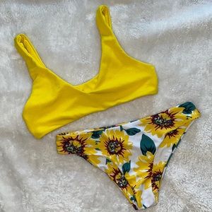 Sunflower Print Yellow Bikini Set